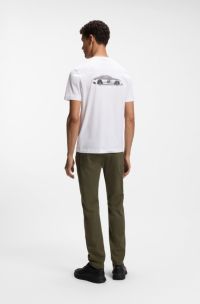 Porsche x BOSS-T-shirt van gemerceriseerde katoen met graphics op de rug, Wit