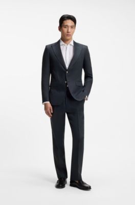 Slim-fit colbert van linnen keperstof, Donkerblauw