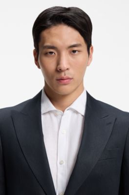 Slim-fit jacket in linen twill, Dark Blue