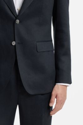 Slim-fit jacket in linen twill, Dark Blue