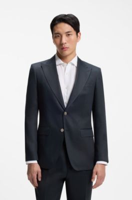 Slim-fit jacket in linen twill, Dark Blue
