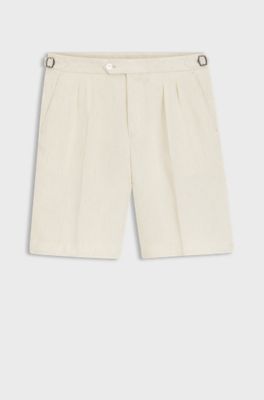 Tapered-Fit Shorts aus Leinen mit Bundfalten vorne, Hellbeige