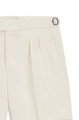 Tapered-fit shorts in linen with front pleats, Light Beige