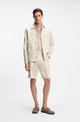 Tapered-Fit Shorts aus Leinen mit Bundfalten vorne, Hellbeige