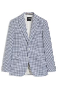 Slim-fit blazer with pepita houndstooth pattern, Blue Patterned