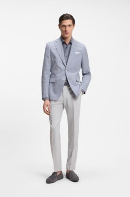 Slim-fit blazer with pepita houndstooth pattern, Blue Patterned