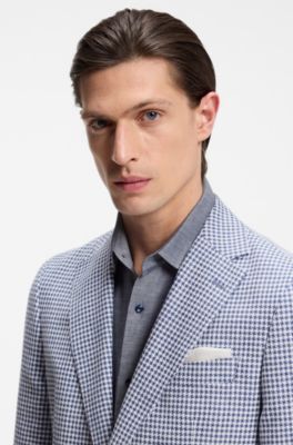 Slim-fit blazer with pepita houndstooth pattern, Blue Patterned