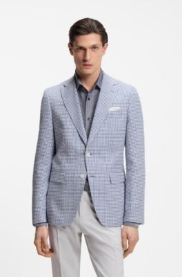 Slim-fit blazer with pepita houndstooth pattern, Blue Patterned