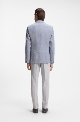 Slim-fit blazer with pepita houndstooth pattern, Blue Patterned