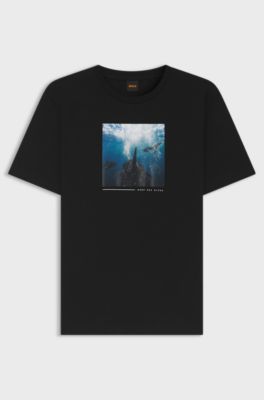 Cotton-jersey T-shirt with printed artwork, Black