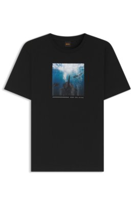 Boss Uomo Nero T-Shirt In Jersey Di Cotone Con Stampa Grafica