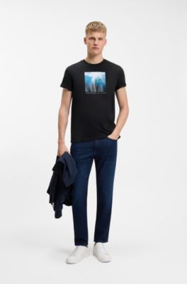 Cotton-jersey T-shirt with printed artwork, Black