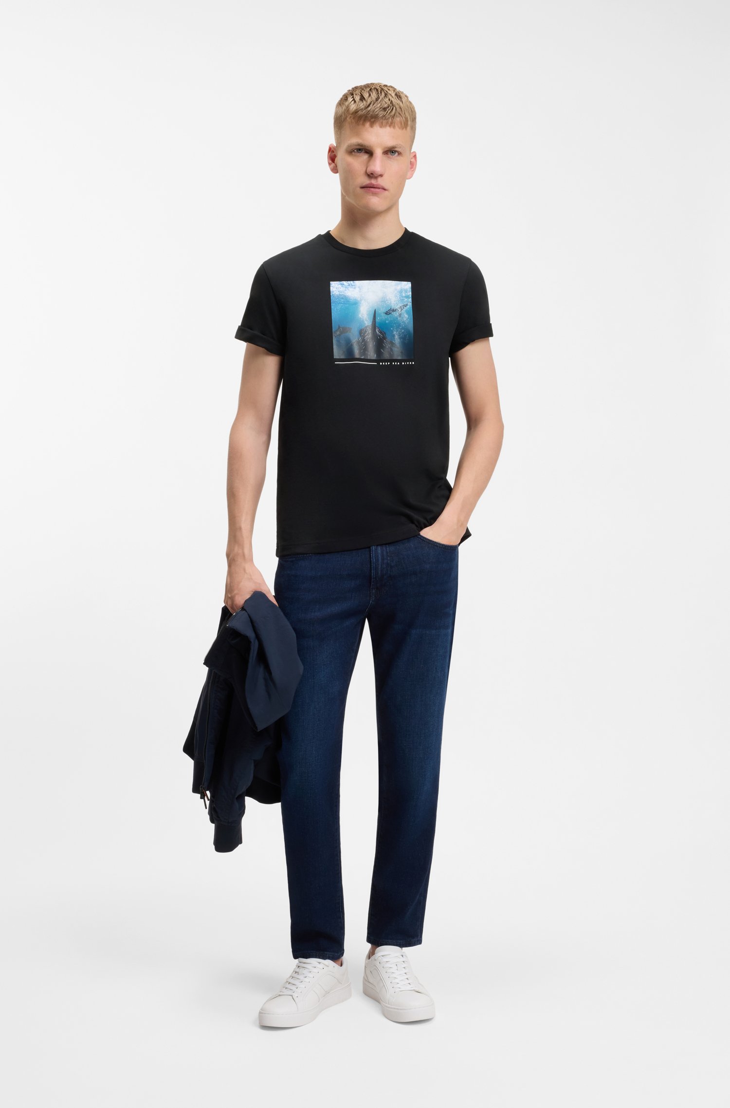 Boss Cotton-jersey T-shirt with printed artwork herr – bild 2