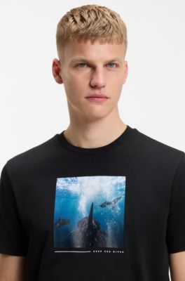 Cotton-jersey T-shirt with printed artwork, Black