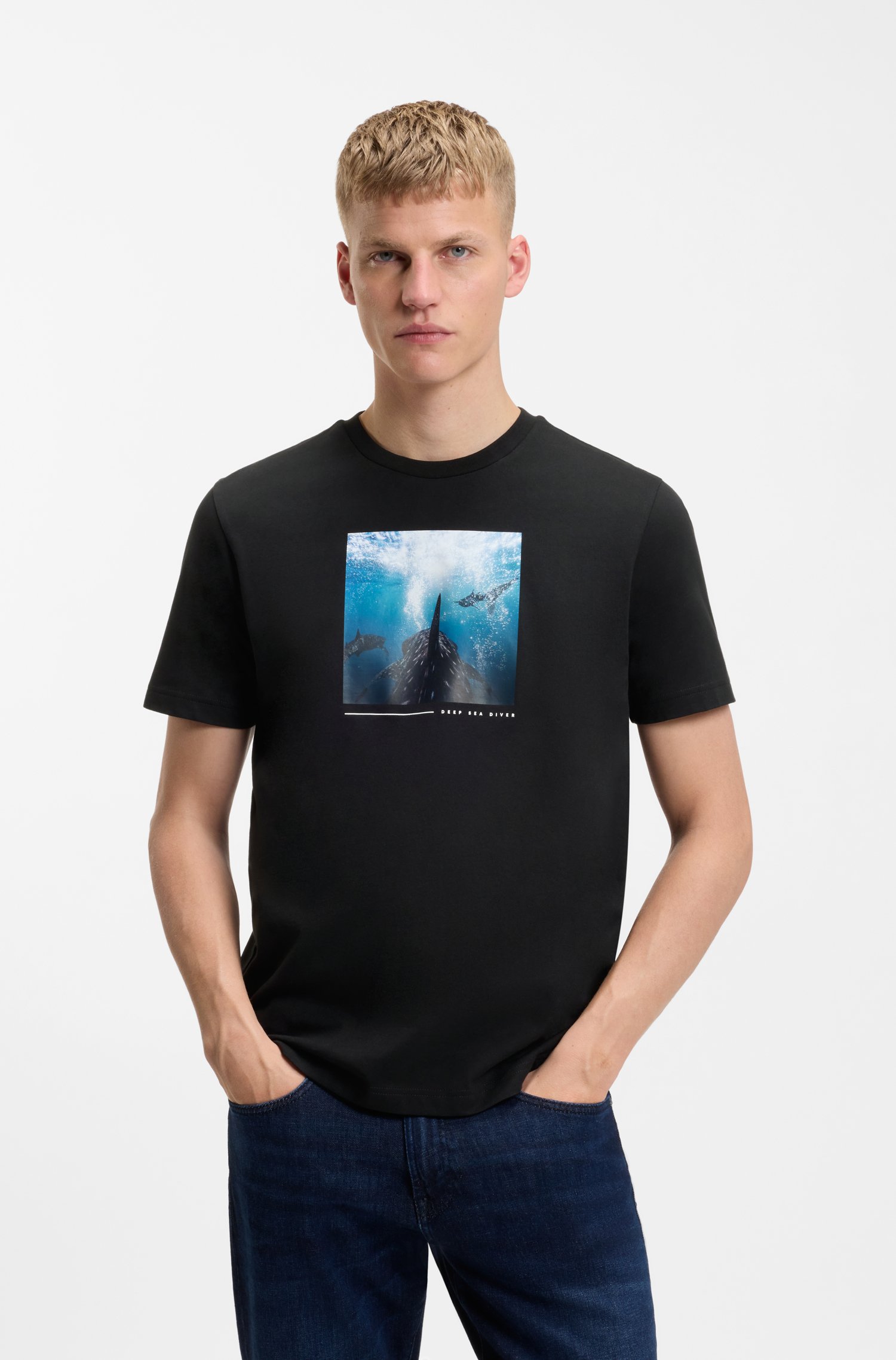 Boss Cotton-jersey T-shirt with printed artwork herr
