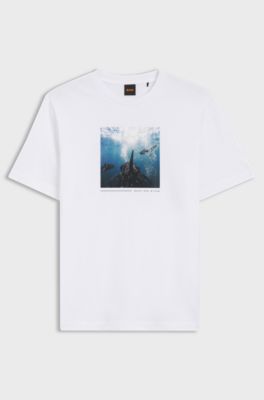 Cotton-jersey T-shirt with printed artwork, White