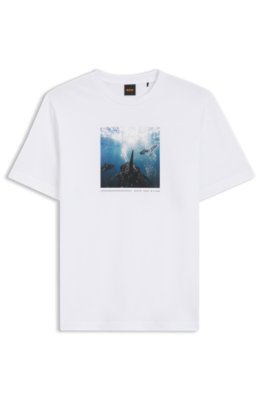 Boss Uomo Bianco T-Shirt In Jersey Di Cotone Con Stampa Grafica