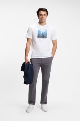 T-Shirt aus Baumwoll-Jersey mit Artwork-Print, Wei&szlig;