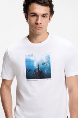 T-Shirt aus Baumwoll-Jersey mit Artwork-Print, Wei&szlig;