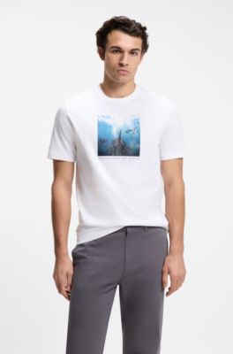 Camiseta de punto de algod&oacute;n con ilustraci&oacute;n estampada, Blanco