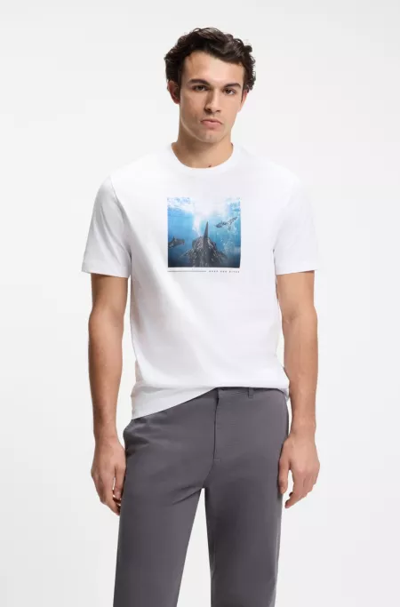 Camiseta de punto de algodón con ilustración estampada