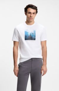 Camiseta de punto de algod&oacute;n con ilustraci&oacute;n estampada, Blanco