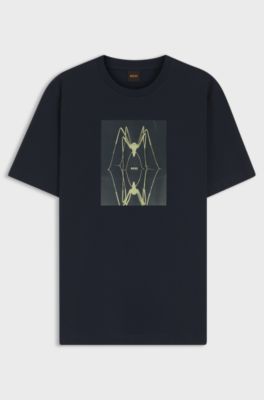 T-shirt in jersey di cotone con stampa grafica, Blu scuro