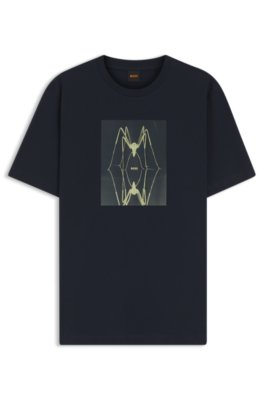 Boss Uomo Blu Scuro T-Shirt In Jersey Di Cotone Con Stampa Grafica