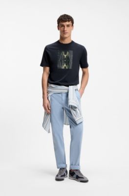 T-shirt in jersey di cotone con stampa grafica, Blu scuro