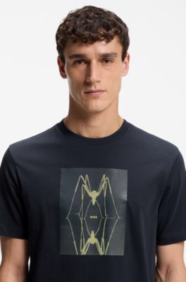 T-shirt in jersey di cotone con stampa grafica, Blu scuro