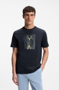 T-Shirt aus Baumwoll-Jersey mit Artwork-Print, Dunkelblau