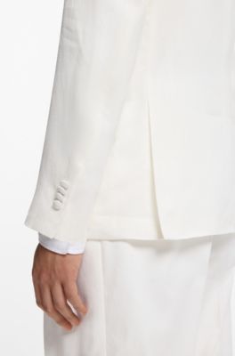 Slim fit-kavaj i twill av linne, Vit