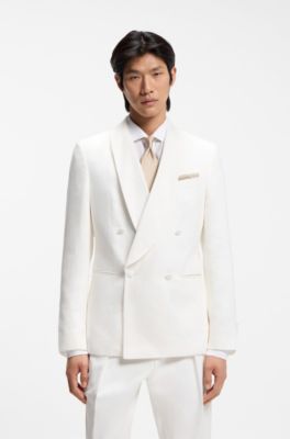 Slim-fit colbert van linnen keperstof, Wit