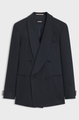 Slim-fit jacket in linen twill, Dark Blue