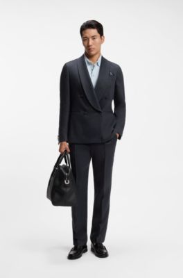 Slim-fit jacket in linen twill, Dark Blue