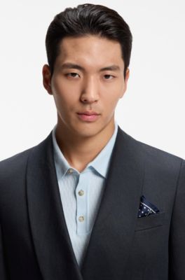 Slim-fit jacket in linen twill, Dark Blue