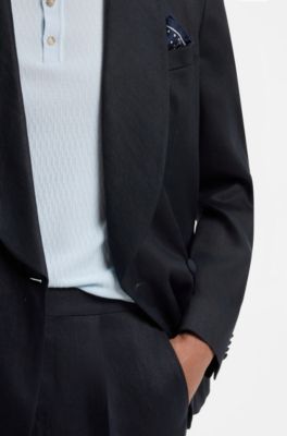 Slim-fit jacket in linen twill, Dark Blue