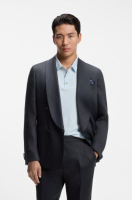 Slim-fit jacket in linen twill, Dark Blue