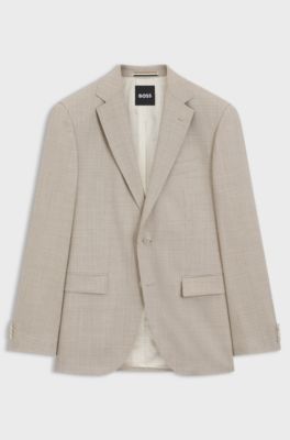 Regular-fit jacket in patterned virgin wool, Light Beige