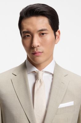 Regular-fit jacket in patterned virgin wool, Light Beige