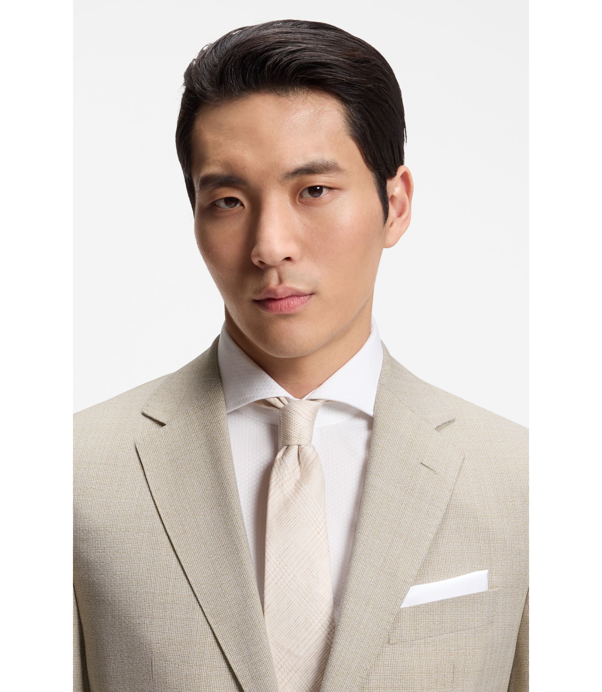BOSS - Regular-fit jacket in patterned virgin wool - Light Beige