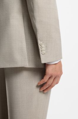 Regular-fit jacket in patterned virgin wool, Light Beige