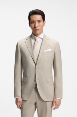 Regular-fit jacket in patterned virgin wool, Light Beige