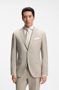 Regular-fit jacket in patterned virgin wool, Light Beige