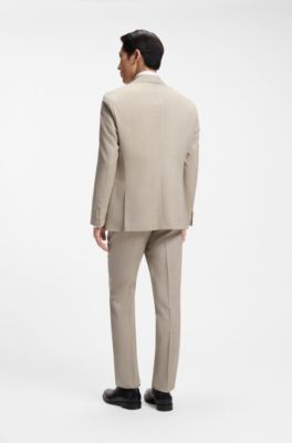Regular-fit jacket in patterned virgin wool, Light Beige