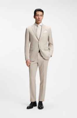 Regular-fit trousers in patterned virgin wool, Light Beige