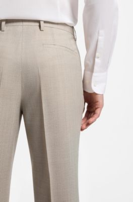 Regular-fit trousers in patterned virgin wool, Light Beige
