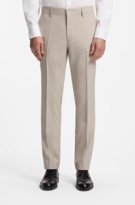Regular-fit trousers in patterned virgin wool, Light Beige