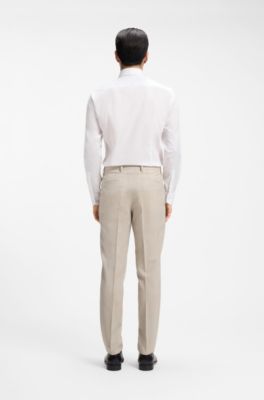 Regular-fit trousers in patterned virgin wool, Light Beige