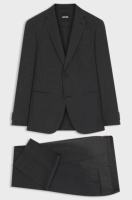 Two-piece slim-fit suit in micro-patterned wool, Black